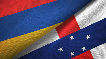 Armenia and Netherlands Antilles two flags textile cloth, fabric texture