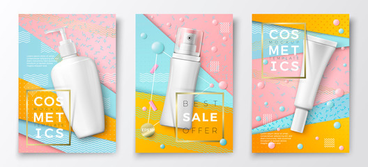 Vector 3d realistic cosmetic bottle poster mockup
