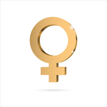 Female Gender Symbol Venus. Gold 3d Symbol. Vector Illustration.