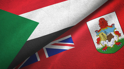 Sudan and Bermuda two flags textile cloth, fabric texture