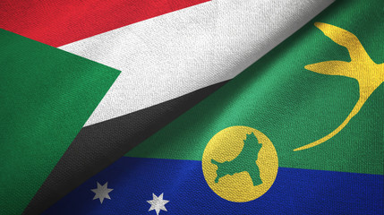 Sudan and Christmas Island two flags textile cloth, fabric texture