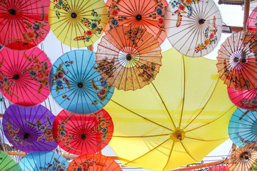 Fototapeta na wymiar January,17, 2020 , Bo Sang Umbrella Festival at Bo Sang Umbrella Handicraft Centre. San Kamphaeng district , Chiang Mai Thailand