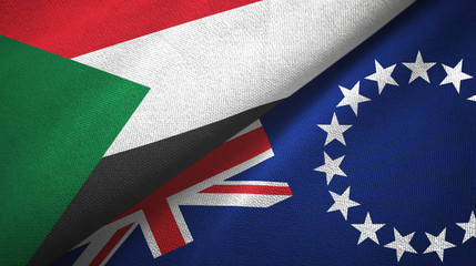 Sudan and Cook Islands two flags textile cloth, fabric texture