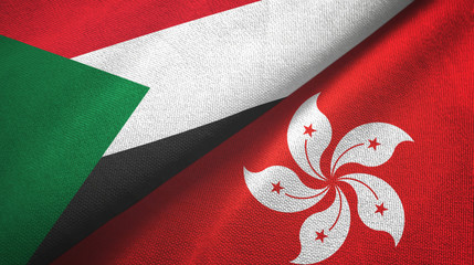Sudan and Hong Kong two flags textile cloth, fabric texture