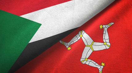Sudan and Isle of Mann two flags textile cloth, fabric texture