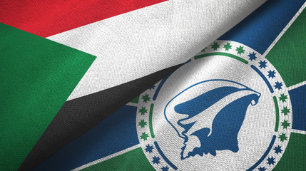 Sudan and Martinique two flags textile cloth, fabric texture