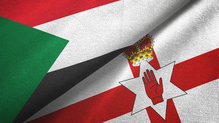 Sudan and Northern Ireland two flags textile cloth, fabric texture
