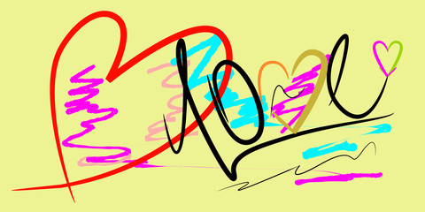 love heart text design brush strokes stye graphic