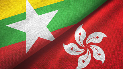 Myanmar and Hong Kong two flags textile cloth, fabric texture