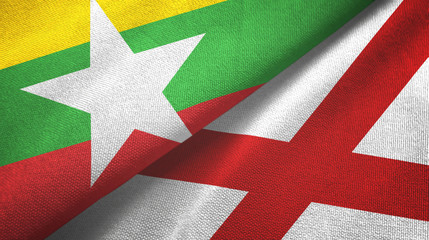 Myanmar and Northern Ireland two flags textile cloth, fabric texture