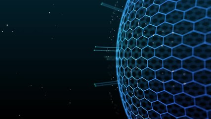 digital sphere with many small glowing particles rotates slowly, looped background for technology projects - Powered by Adobe
