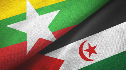 Myanmar and Western Sahara two flags textile cloth, fabric texture