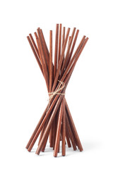 Bunch of wooden chopsticks isolated on white background