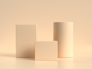 geometric shape set blank podium shelf cream/soft yellow scene 3d rendering