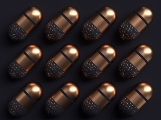 black background copper shape abstract 3d rendering pattern