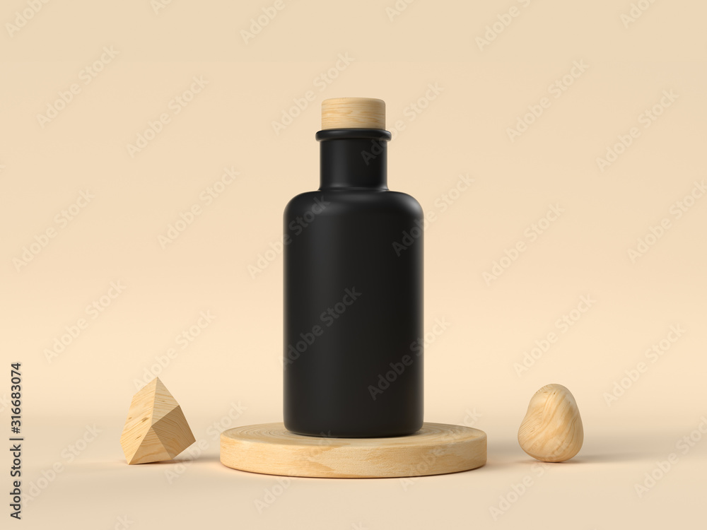 Poster black blank/empty bottle 3d rendering packaging container concept