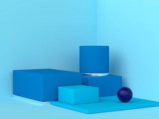 blue geometric shape set abstract corner scene 3d rendering