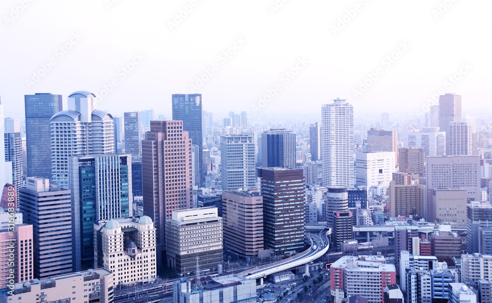 Wall mural aerial view of skyscrapers in downtown osaka, japan