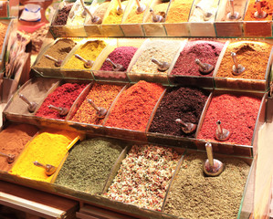 Various spices in egyptian bazaar, Istanbul, Turkey