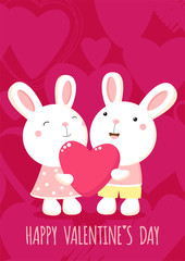 Valentine's day card with cute rabbits