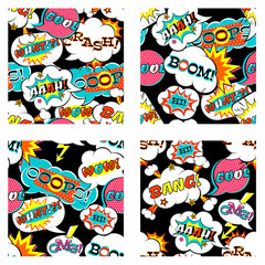 Set of seamless patterns with comic speech bubbles