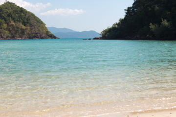 Blue sea waves summer background. Sand beach