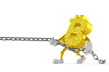 Fototapeta premium Bitcoin character pulling chain