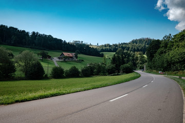 Beautiful mountain landscape, alpine road through pass, Switzerland