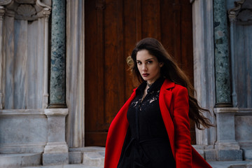 Woman enjoy walk near Hagia Sophia Cathedral