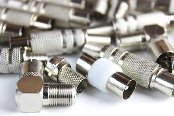 Metal adapter for internet networks isolated on white background.