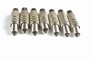 Metal adapter for internet networks isolated on white background.