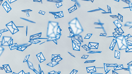 Lots of email signs falling 3D rendering illustration