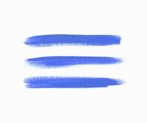 Acrylic art brush paint texture strokes set isolated vector background. Blue watercolor underline strokes set.