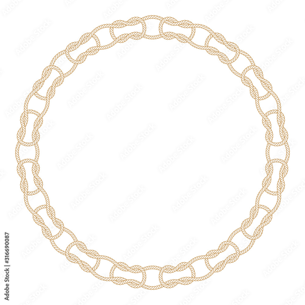 Wall mural Vector circular frame made of intertwined ropes. Isolated on white background