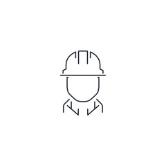 The man in the helmet. Technician, engineer, builder. Vector linear icon on a white background.