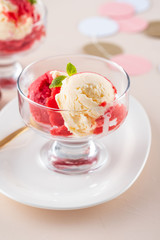 Ice cream for valentines day on a pink background. Background for valentines day.