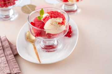 Ice cream for valentines day on a pink background. Background for valentines day.