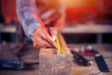 woodworking shop, Woodwork,Carpentry working, hammer, meter, construction background