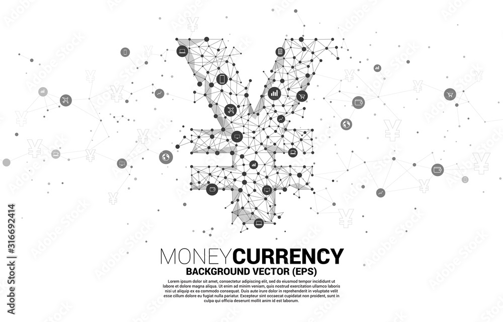 Poster vector money chinese yuan and japanese yen currency icon from polygon dot connect line and icon. con