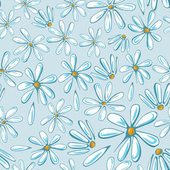 Cartoon color chamomile seamless pattern