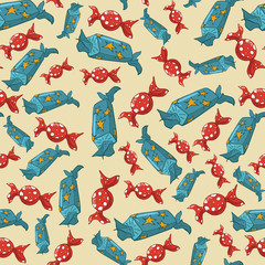 Naklejka premium Cartoon color seamless pattern with candies