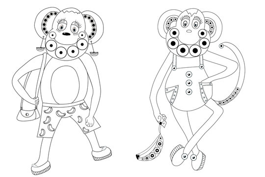 Cute monkeys. Coloring Page