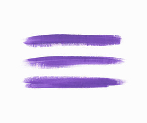 Acrylic art brush paint texture stripes set isolated vector background. Purple underline stroke set.