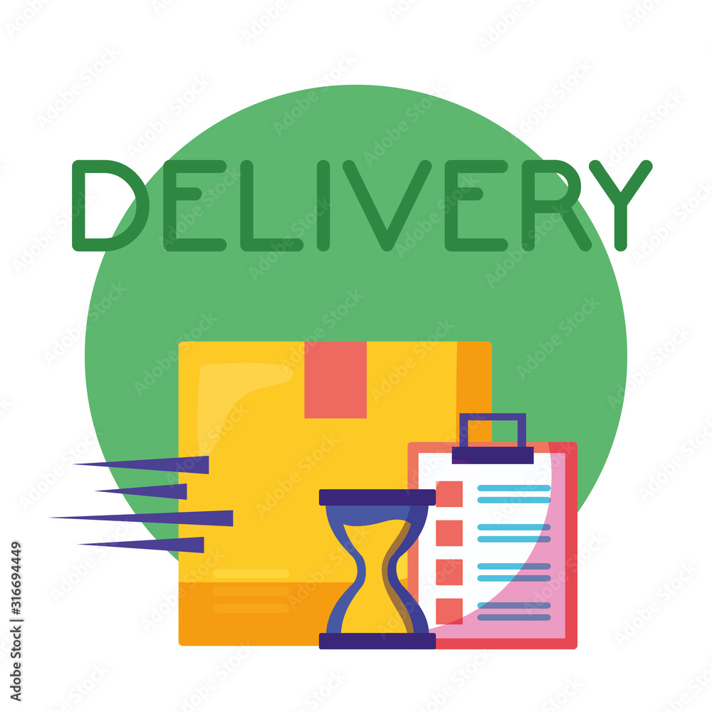 Poster logistic delivery service with box and checklist