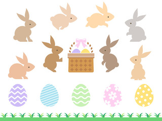 イースターエッグとウサギのアイコンセット