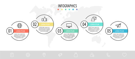 Vector template circle infographics. Business concept with 5 options and parts. Five steps for graph, diagrams, slideshow