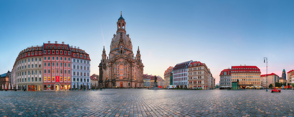 DRESDEN, GERMANY - AUGUST 19, 2015: Neumarkt square and Dresden Frauenkirche (Church of Our Lady). Dresden is the capital of Saxony. - obrazy, fototapety, plakaty