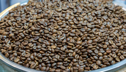 Coffee beans background. brown coffee, background texture, close-up