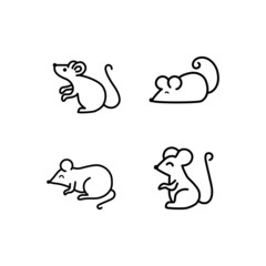 Mouse vector icons set. Line vector figure of mouse. Vector outline forest animal for web and design. Chinese horoscope thin line icon.