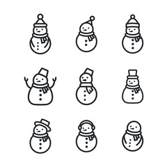 Snowman icons set vector illustration on white background for Christmas design. Snowman xmas icon.